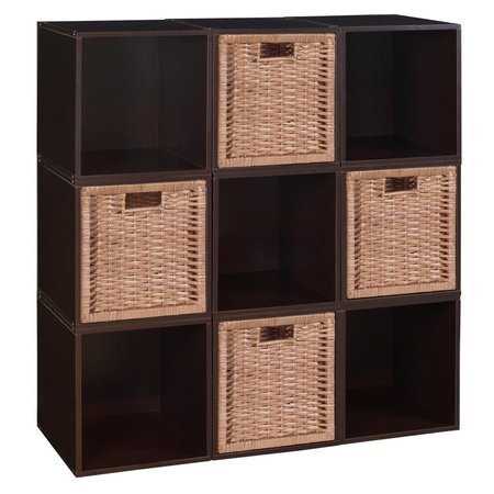 NICHE Cubo Storage Set with 9 Cubes & 4 Wicker Baskets, Truffle & Natural PC9PKTF4TOTEWNT